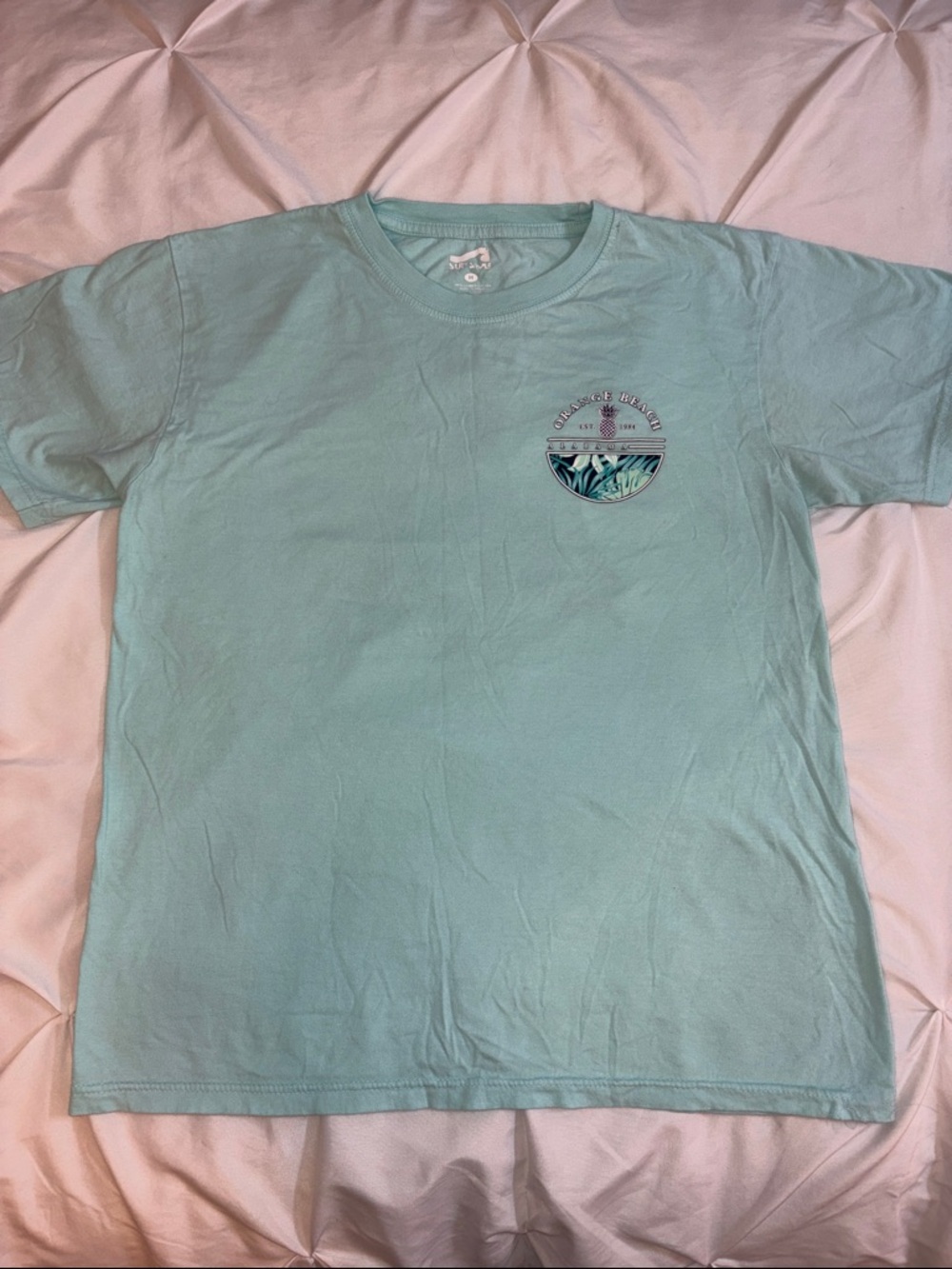 Surf Style Light Aqua Orange Beach Pocket Graphic Tee